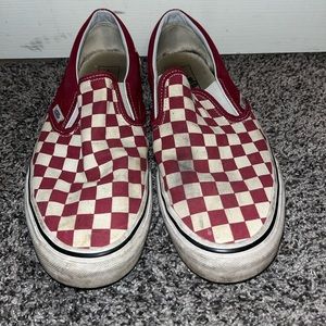 Red and white checkered slip on vans mens 9.5 womens 11.